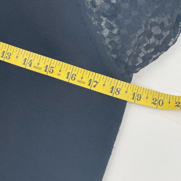 Marled Women's Turtleneck Blouse, Long Sheer Swiss Dot Lace Sleeves, Black Sz. L - Picture 9 of 10